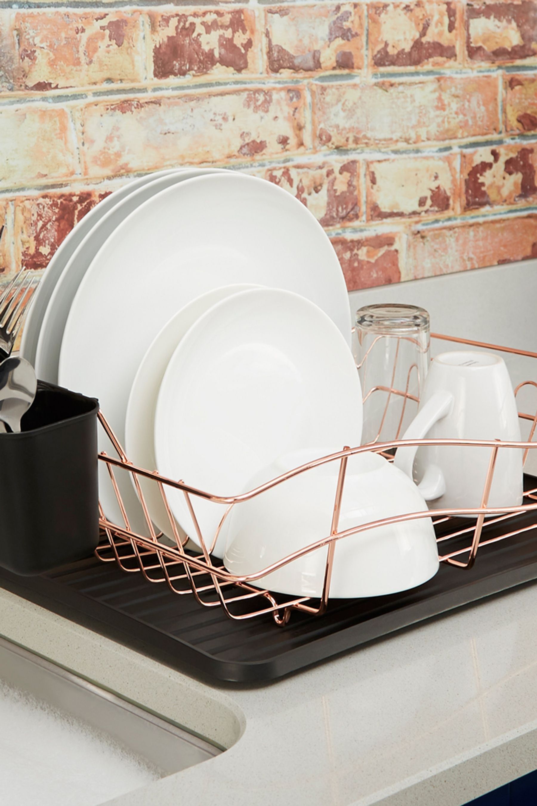 White and rose gold dish drainer hot sale