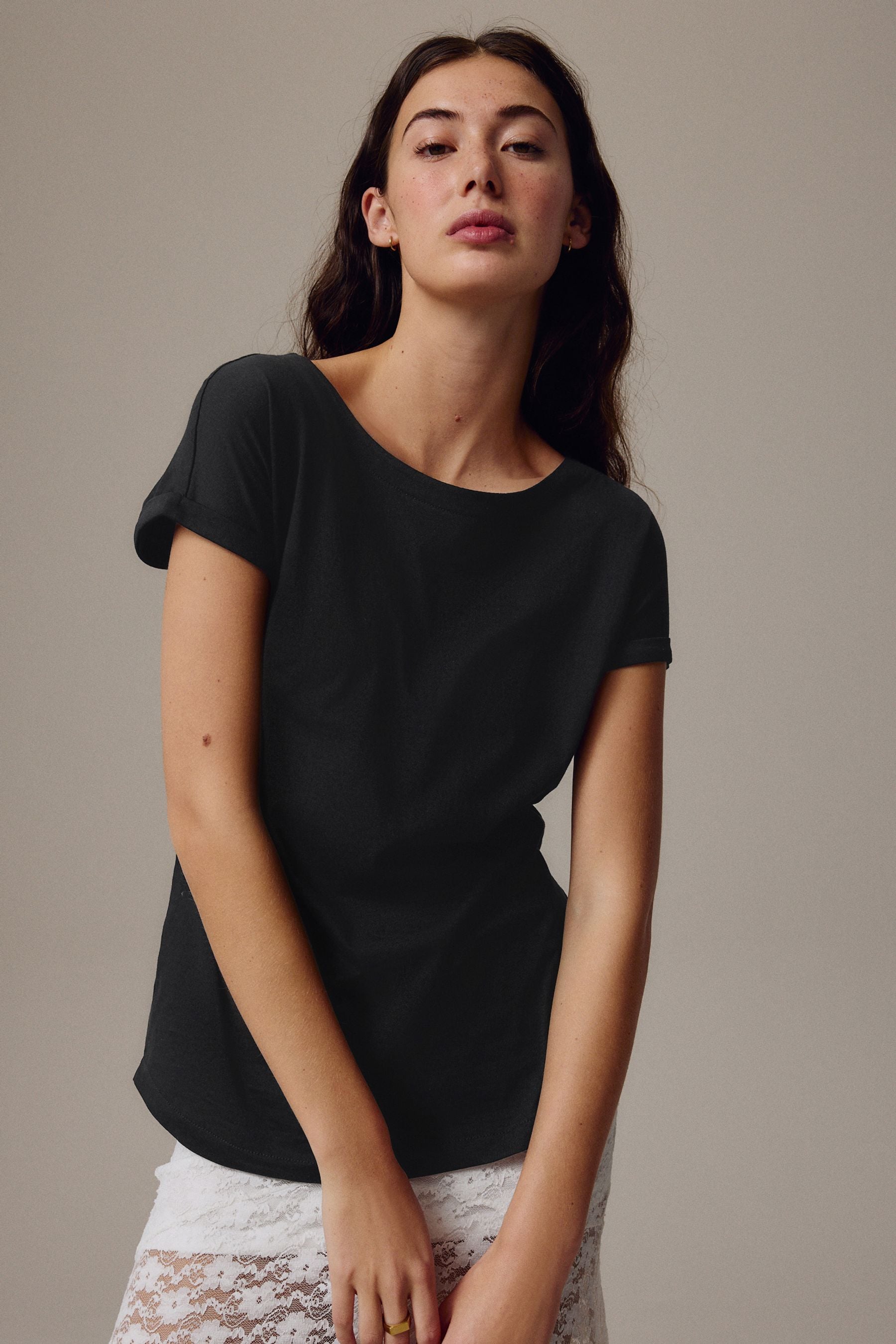 Buy Black Round Neck Cap Sleeve 100 Cotton T Shirt from the Next UK online shop