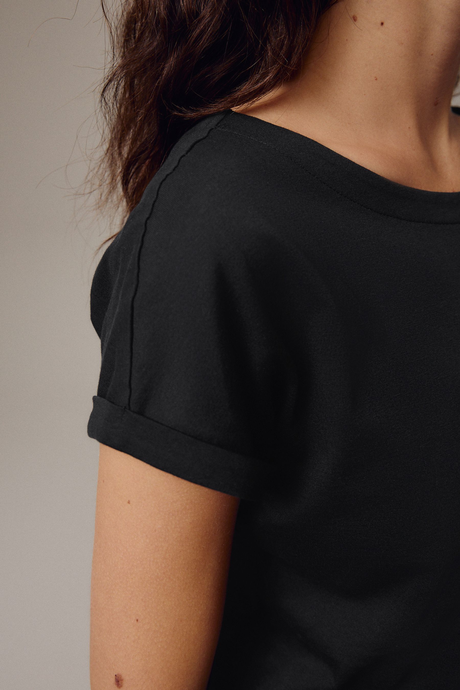 Buy Black Round Neck Cap Sleeve 100 Cotton T Shirt from the Next UK online shop