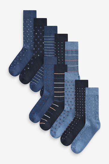 Blue Pattern 10 Pack Cushioned Sole Comfort Socks