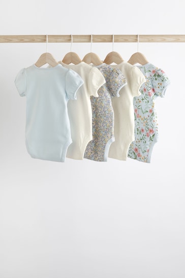 Blue 5 Pack Puff Sleeve Character Baby Bodysuits