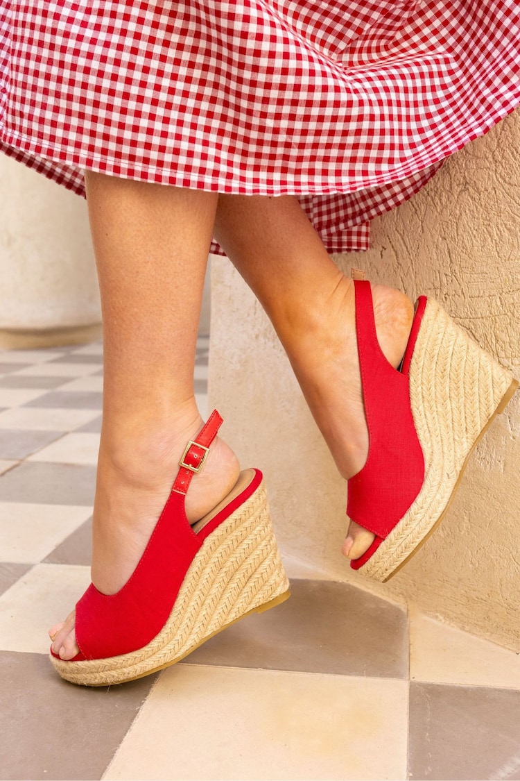 Novo Red Wide Fit Ocean Slingback Espadrille Wedge - Image 1 of 5