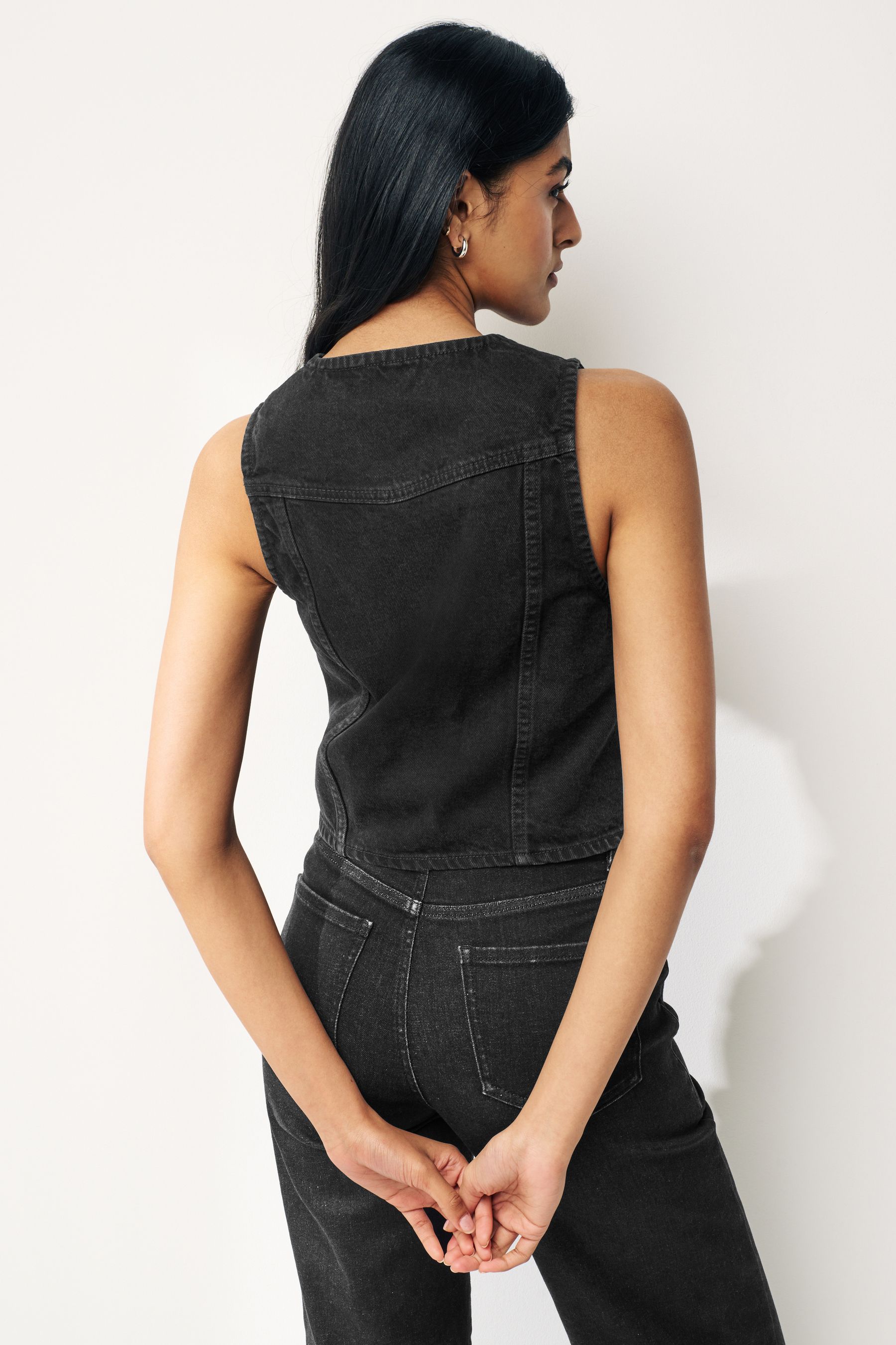 Black denim waistcoat new arrivals