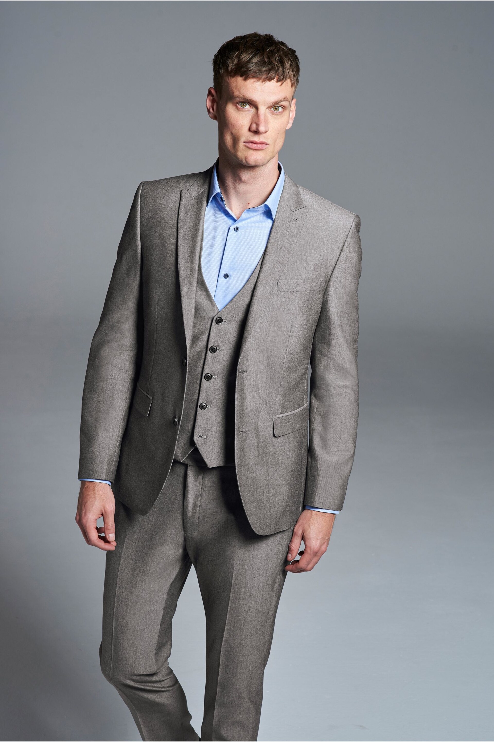 Light Grey Slim Fit Two Button Suit Jacket - Image 1 of 9