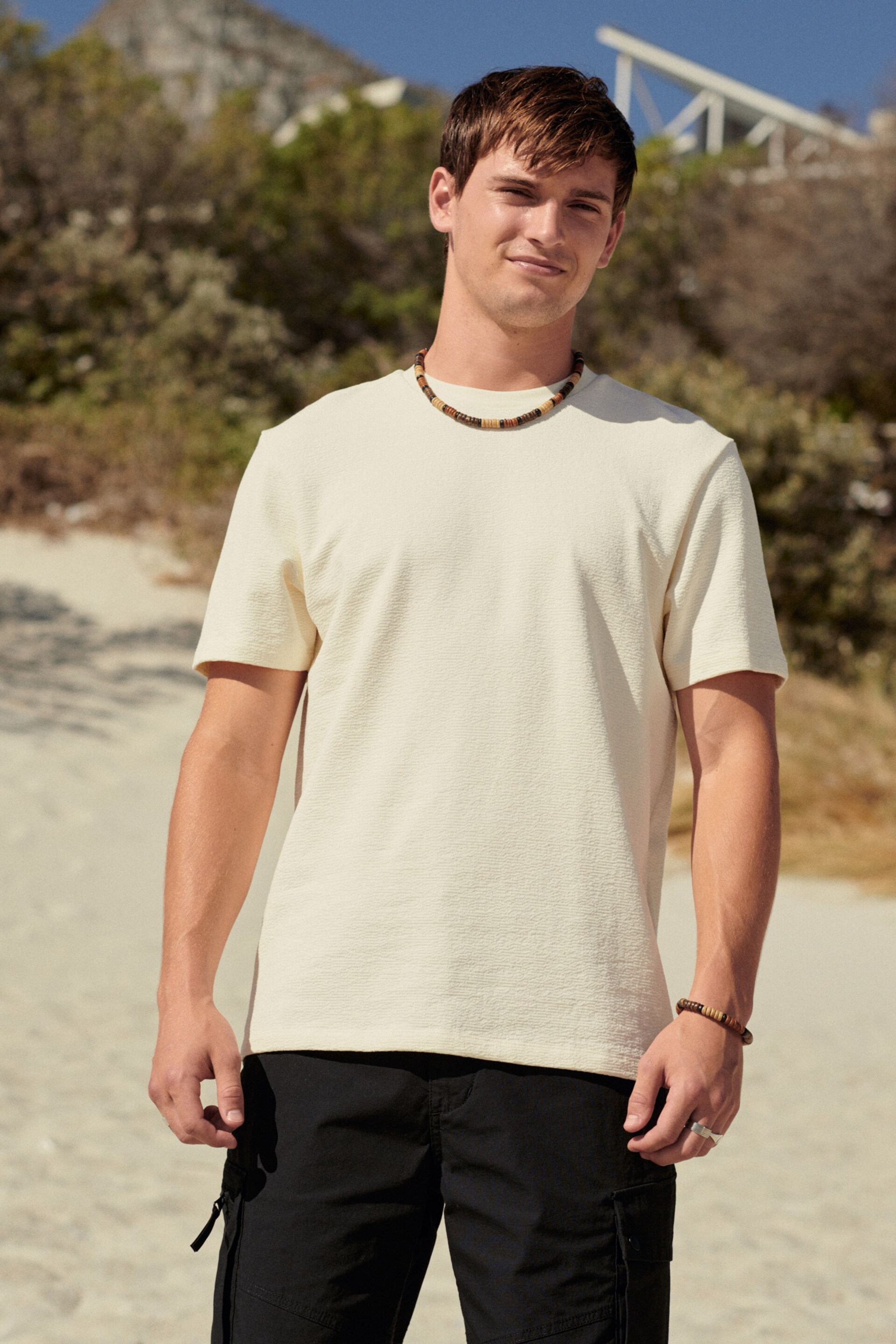 Ecru Texture Relaxed Fit Heavyweight T-Shirt - Image 3 of 7
