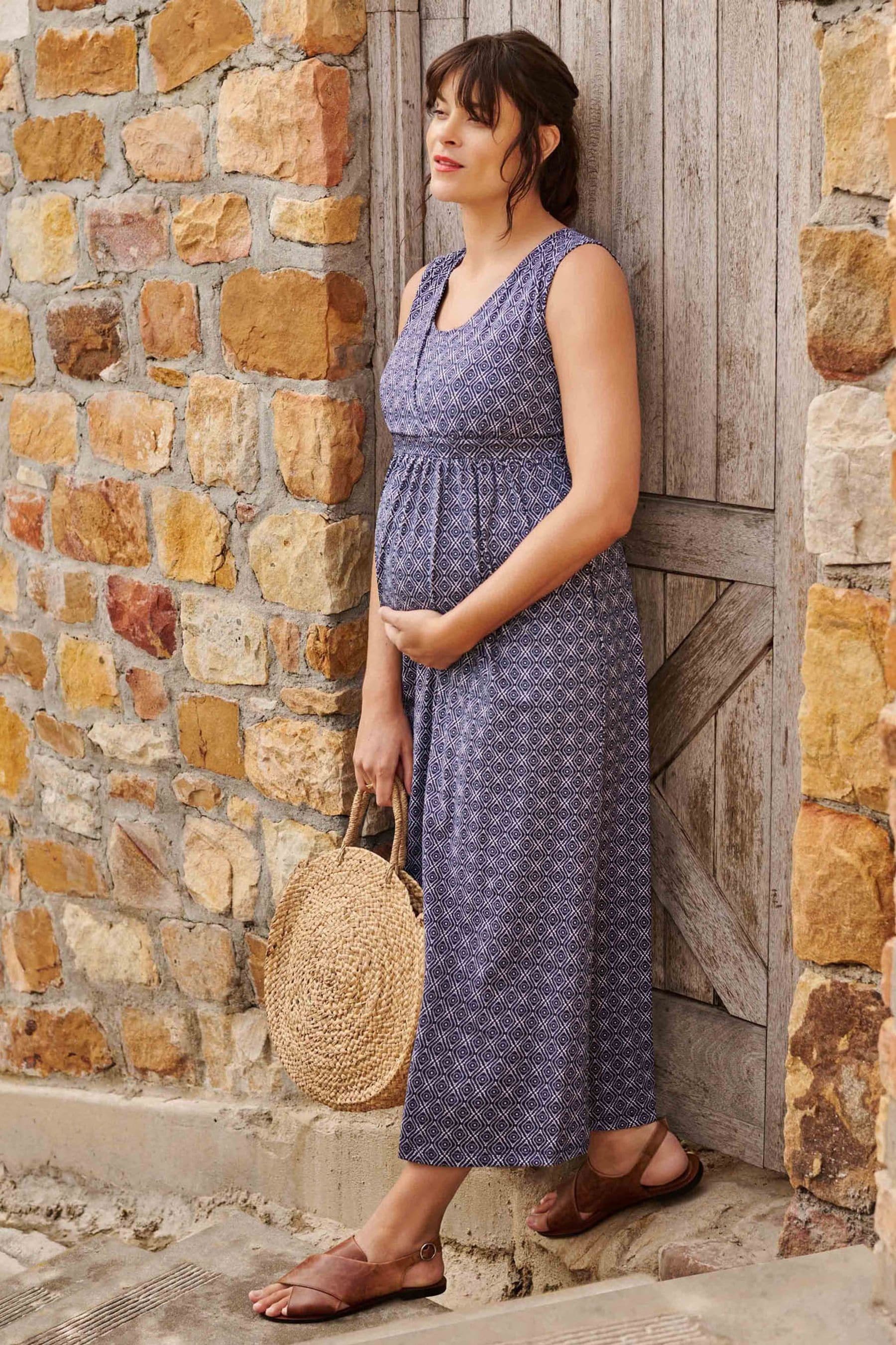 JoJo Maman B b Navy Batik Print Maternity Nursing Maxi Dress