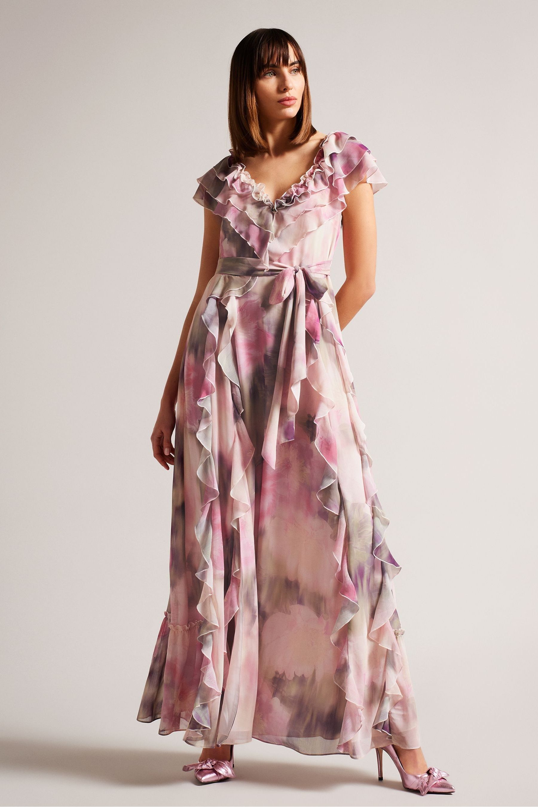 Buy Ted Baker Pink Karenie Coral Frilled Sleeveless V Neck Maxi Dress from Next Lithuania