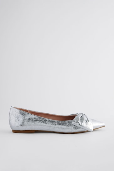 Silver Forever Comfort® Point Toe Bow Ballerinas