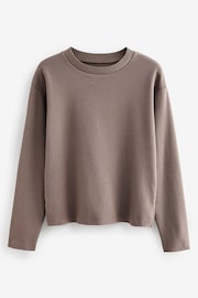 Neutral Taupe Relaxed Fit Textured Rib Long Sleeve Cosy Knit Jumper Top - Image 5 of 6