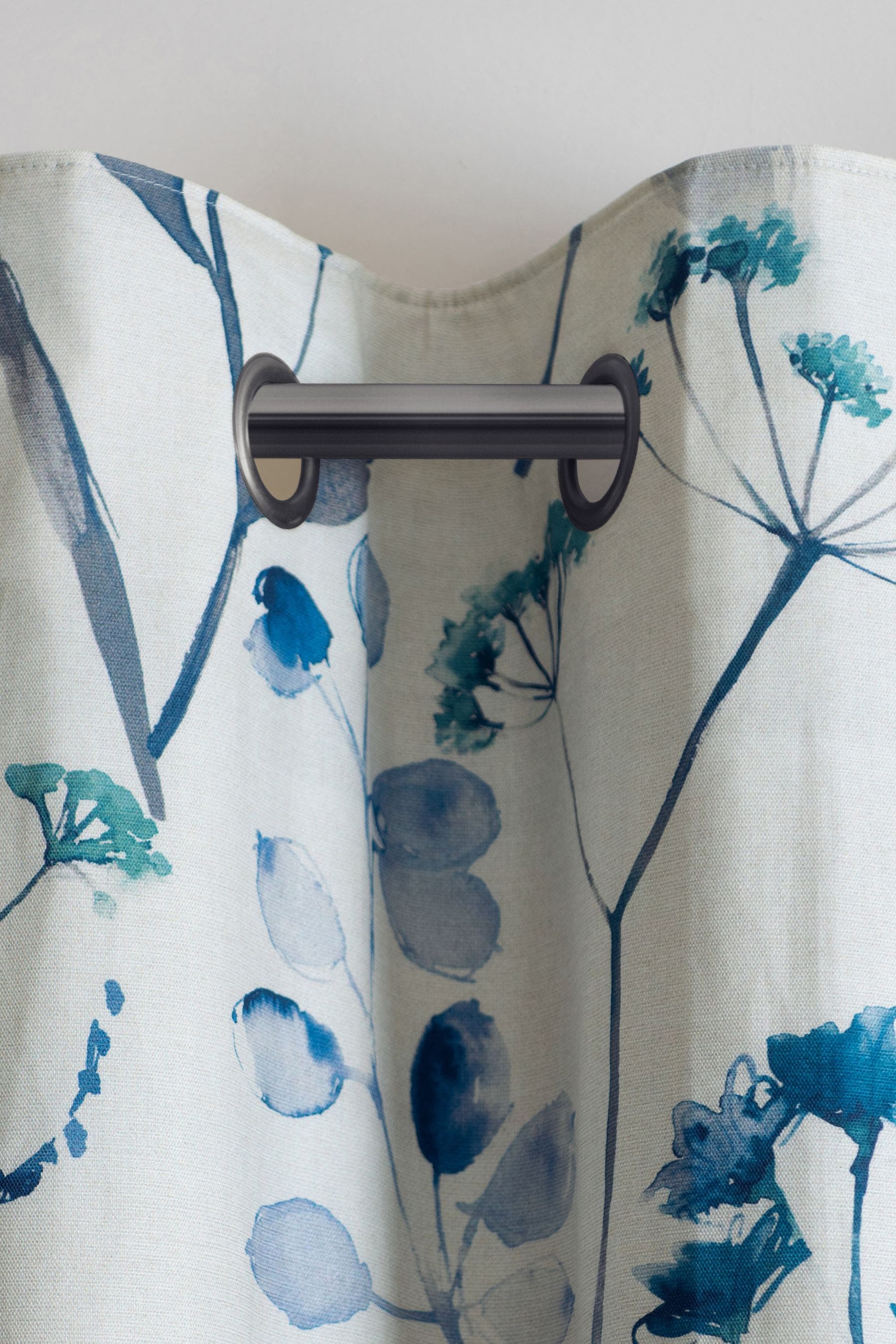 Blue with Pewter Eyelets Isla Floral Print Blackout Thermal Curtains