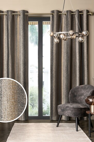 Black/Bronze Gold With Brass Eyelets Metallic Stripe Eyelet Lined Curtains