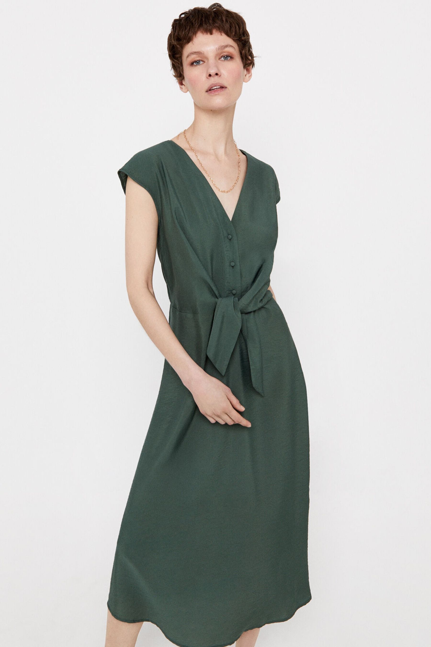 Green tie waist dress store