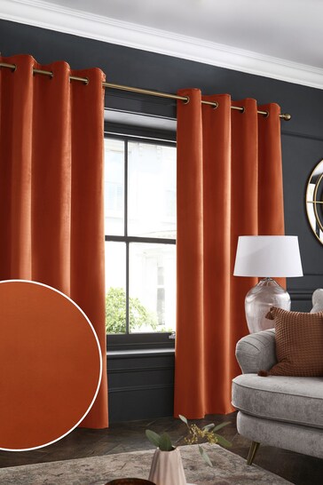 Burnt Orange with Brass Eyelets Matte Velvet Blackout/Thermal Eyelet Curtains