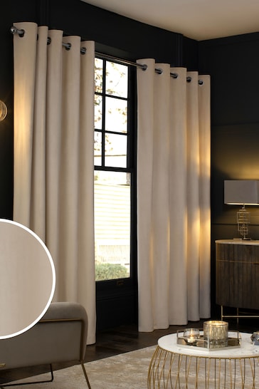 Oatmeal Natural with Pewter Eyelets Matte Velvet Blackout/Thermal Eyelet Curtains