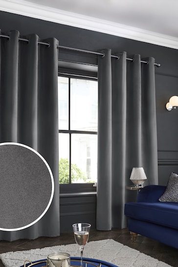 Charcoal Grey with Pewter Eyelets Matte Velvet Blackout/Thermal Eyelet Curtains