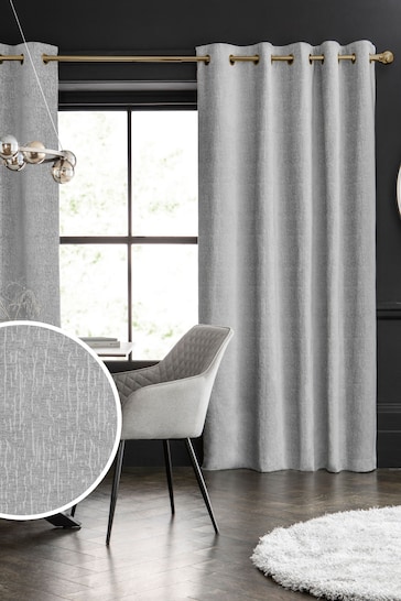 Light Grey with Brass Eyelets Next Heavyweight Chenille Eyelet Lined Curtains