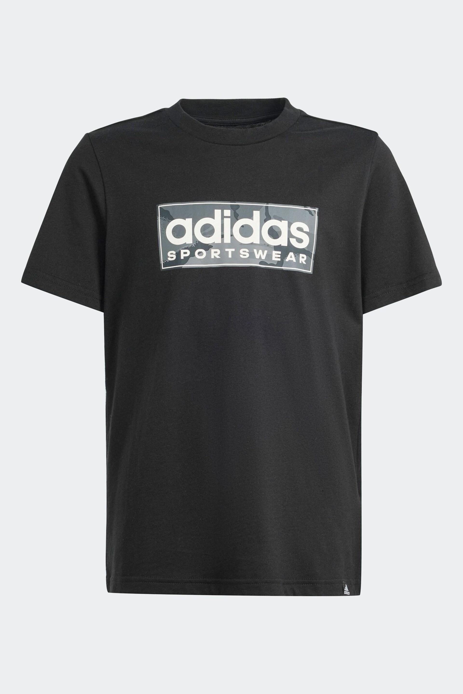 adidas Black Kids Sportswear Camo Linear Graphic T-Shirt - Image 1 of 5