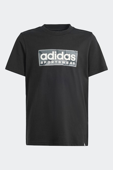 adidas Black Kids Sportswear Camo Linear Graphic T-Shirt