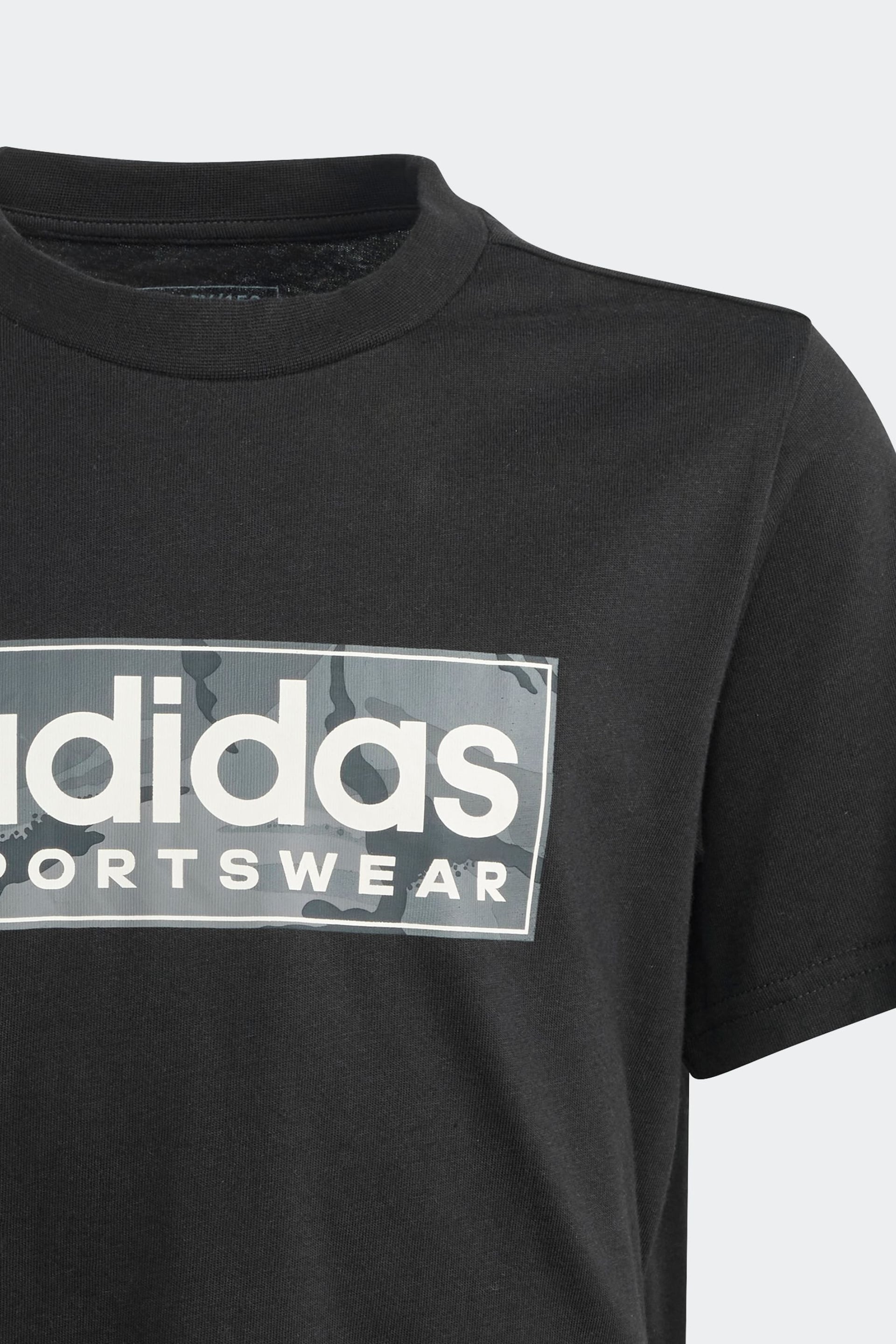 adidas Black Kids Sportswear Camo Linear Graphic T-Shirt - Image 3 of 5