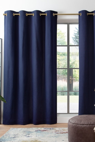 Navy Blue with Brass Eyelets Cotton Blackout/Thermal Eyelet Curtains