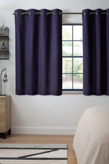 Navy Blue with Pewter Eyelets Cotton Blackout/Thermal Eyelet Curtains
