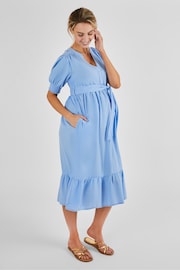 JoJo Maman Bébé Blue Linen Blend Maternity Midi Dress - Image 2 of 4