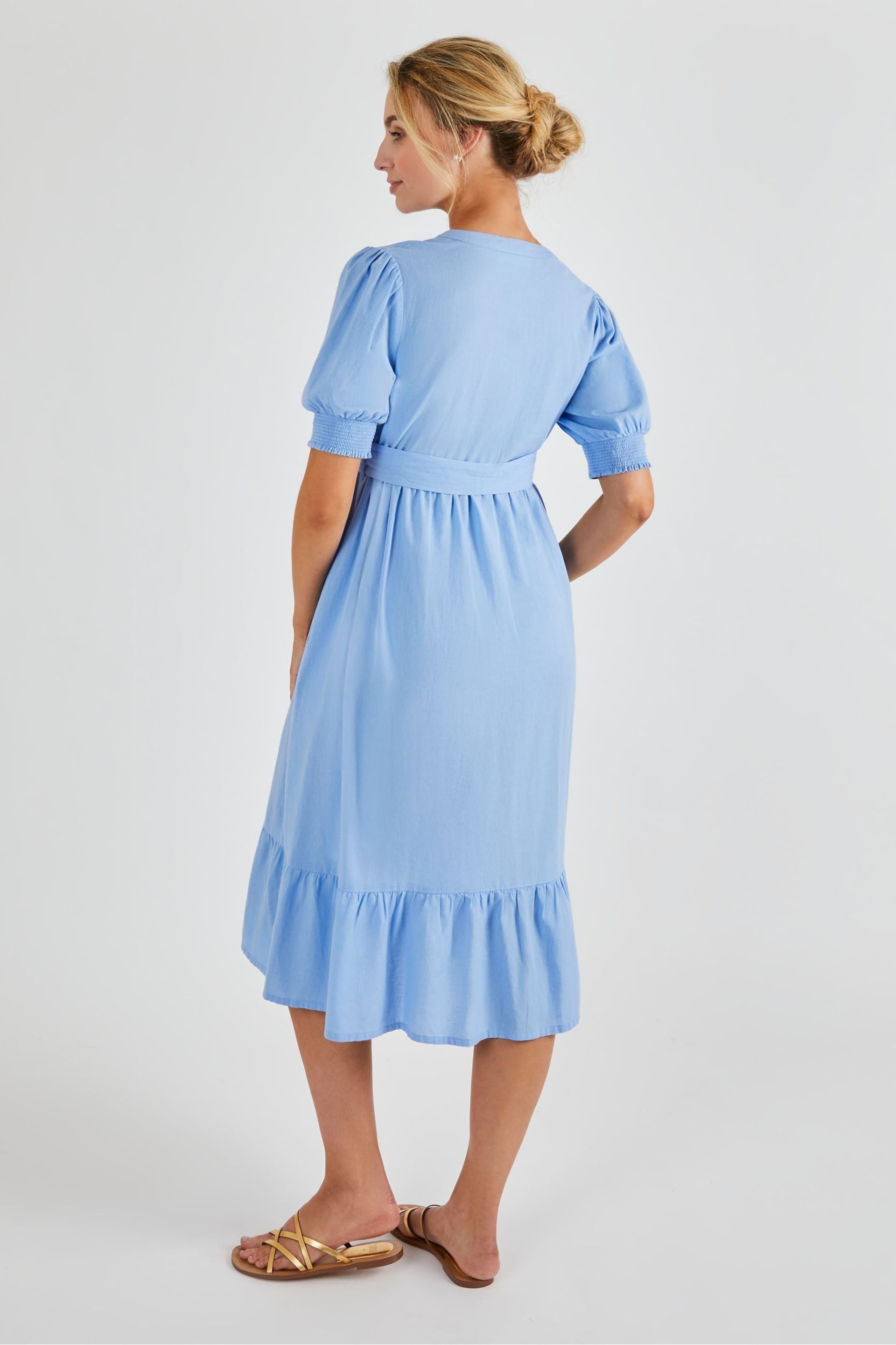 JoJo Maman Bébé Blue Linen Blend Maternity Midi Dress - Image 3 of 4