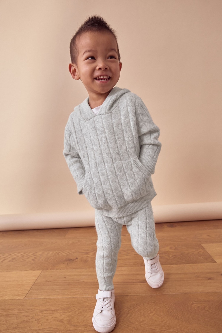 Grey Cable Knit Hoodie and Jogger Set (3mths-7yrs) - Image 1 of 7