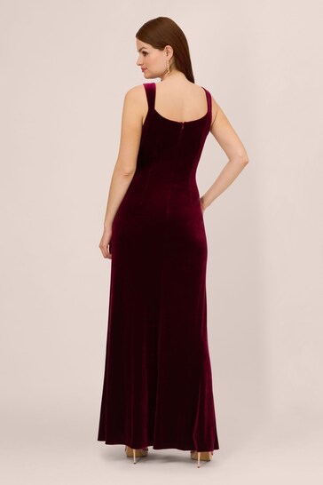 Adrianna Papell Red Velvet Ruffle Front Gown
