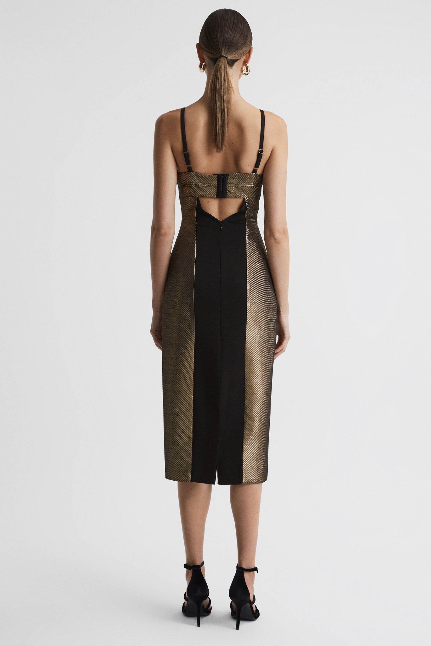 Buy Reiss Gold Mina Metallic Bodycon Midi Dress from Next Luxembourg
