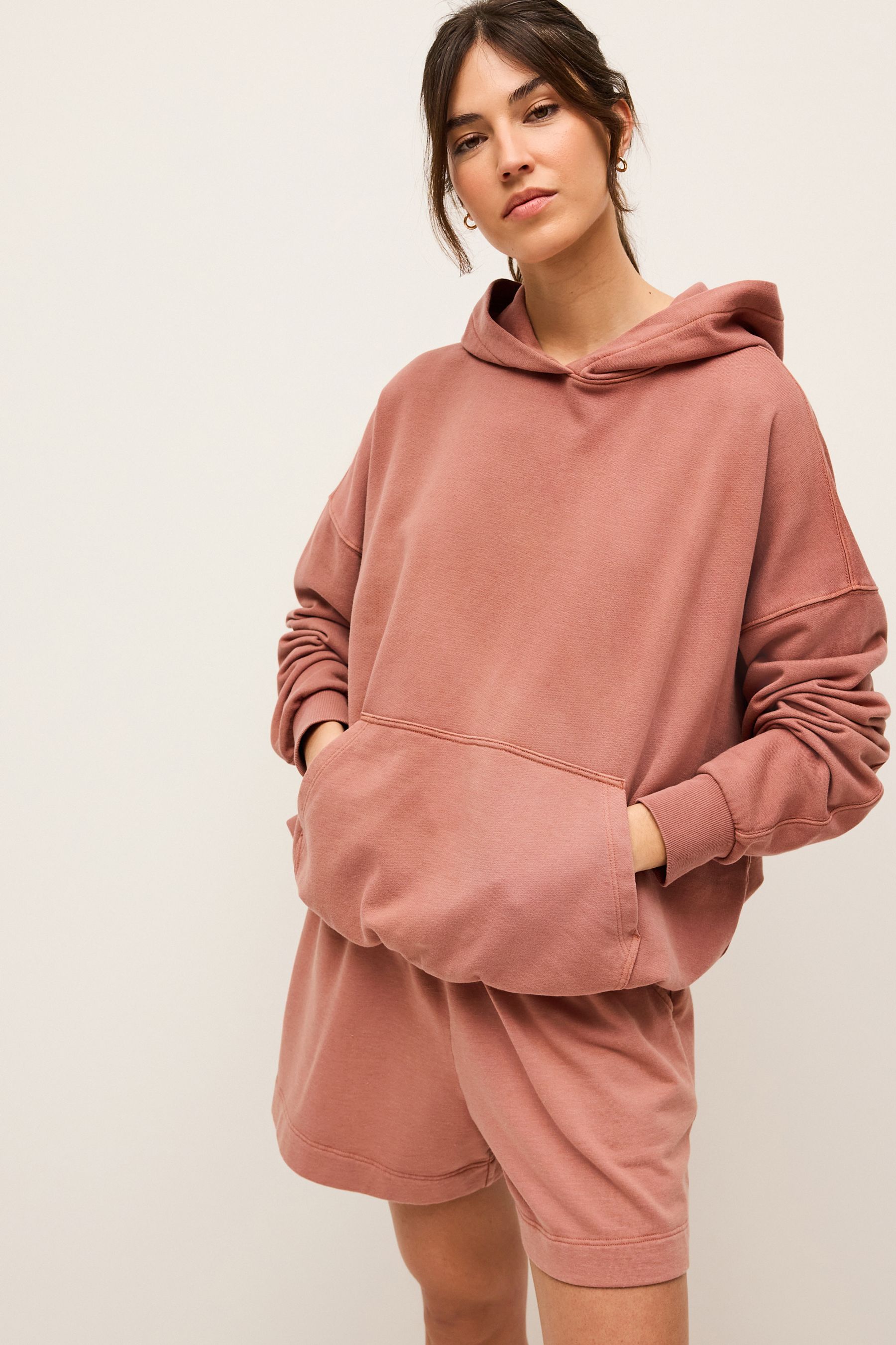 Buy Pink Oversized Relaxed Fit Longline Washed Hoodie from Next Oman