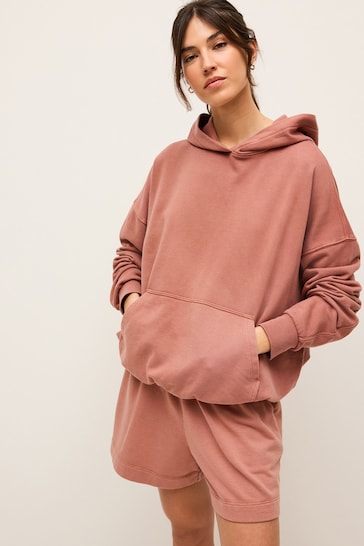 Pink Oversized Relaxed Fit Longline Washed Hoodie