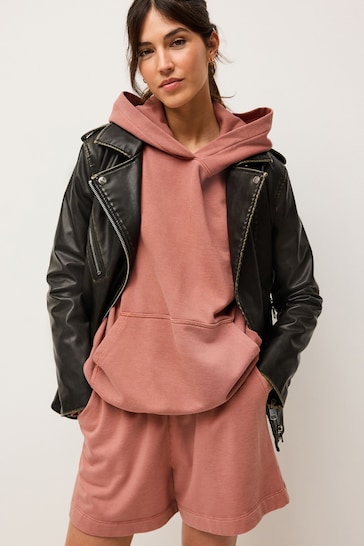 Pink Oversized Relaxed Fit Longline Washed Hoodie