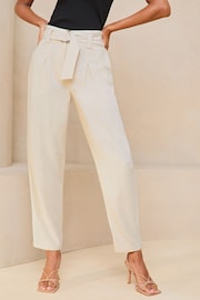 Lipsy Camel Petite Tapered Belted Smart Trousers - Image 1 of 4