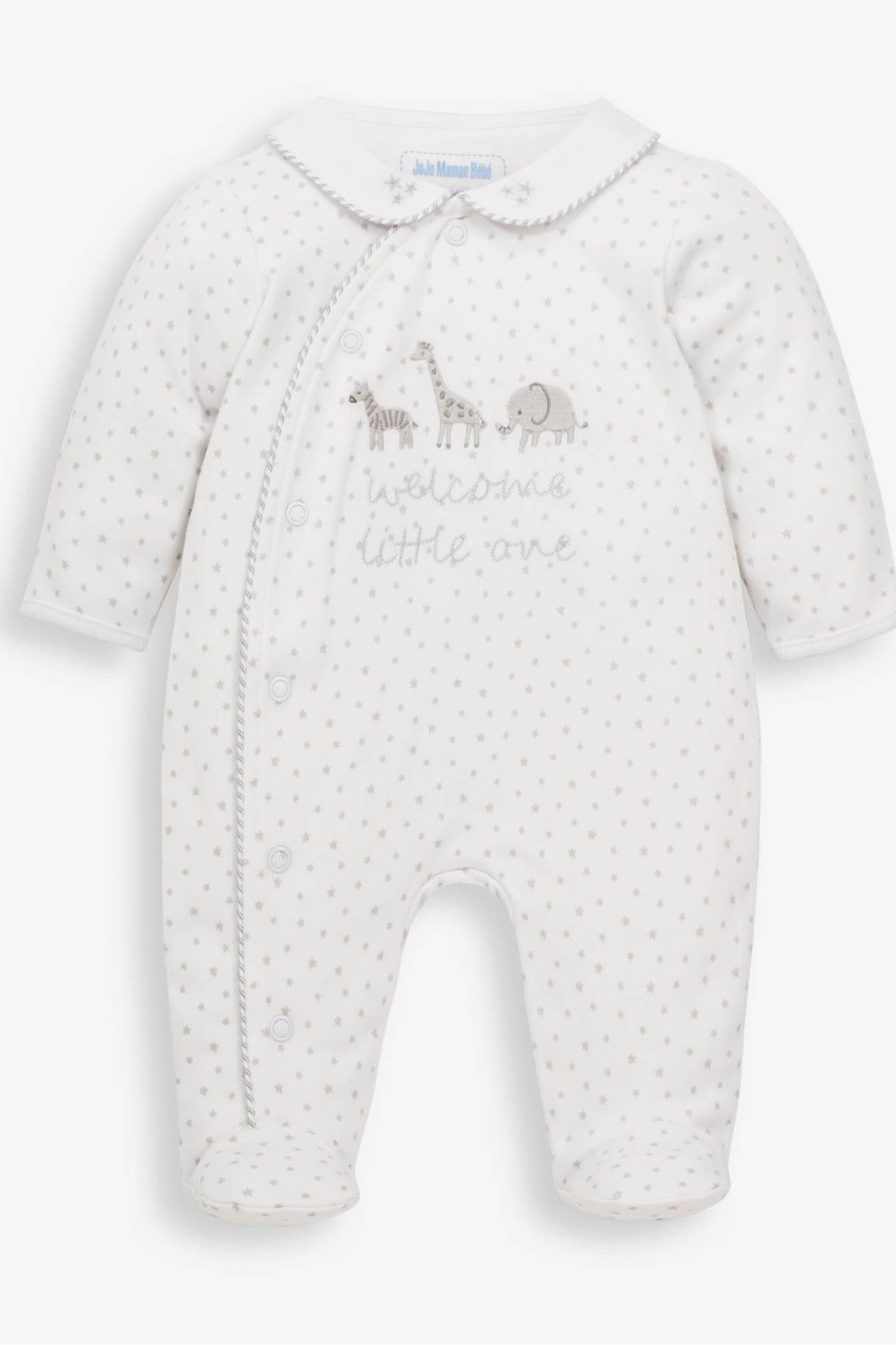 JoJo Maman Bébé White Welcome Little One Cotton Baby Sleepsuit - Image 3 of 4