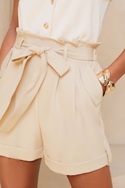 Lipsy Cream High Waisted Paperbag Belted Shorts - Image 3 of 4