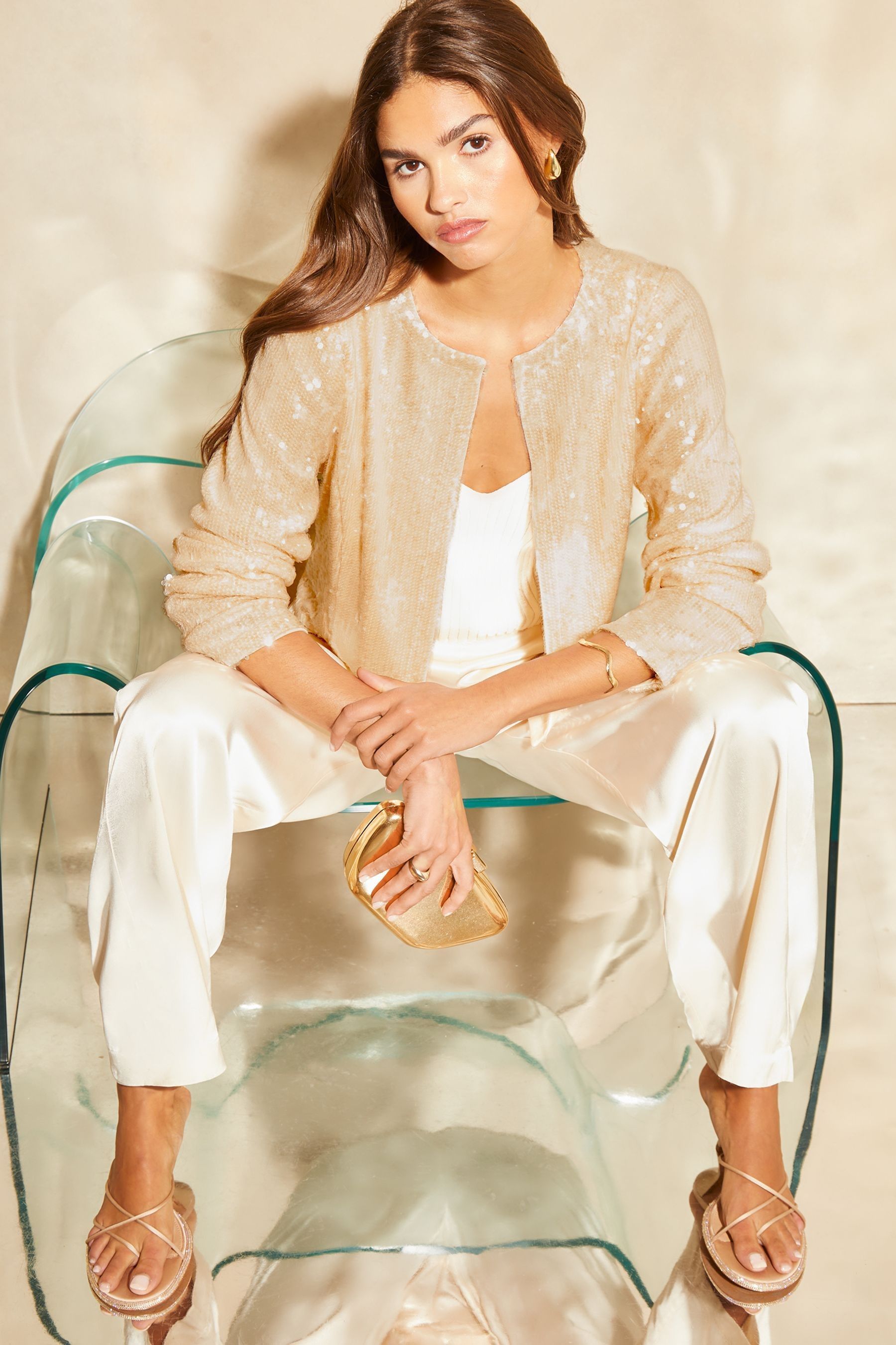 Buy Lipsy Champagne Gold Sequin Cropped Jacket from Next Australia