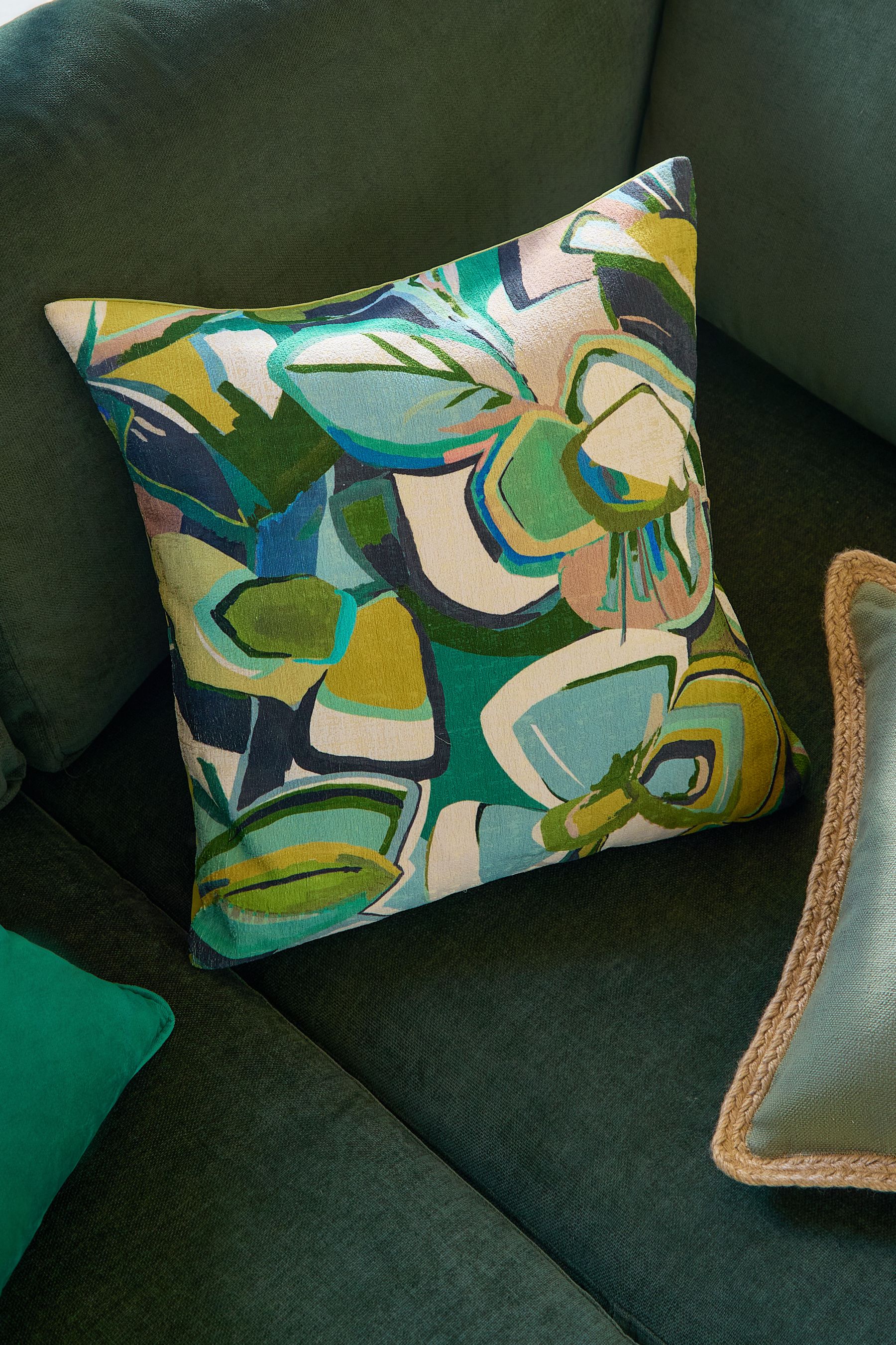 Buy Bright Green 50 x 50cm Multi Green Leaf Cushion from Next Luxembourg