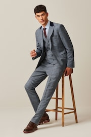 Blue Slim Fit Trimmed Check Suit Jacket - Image 2 of 10