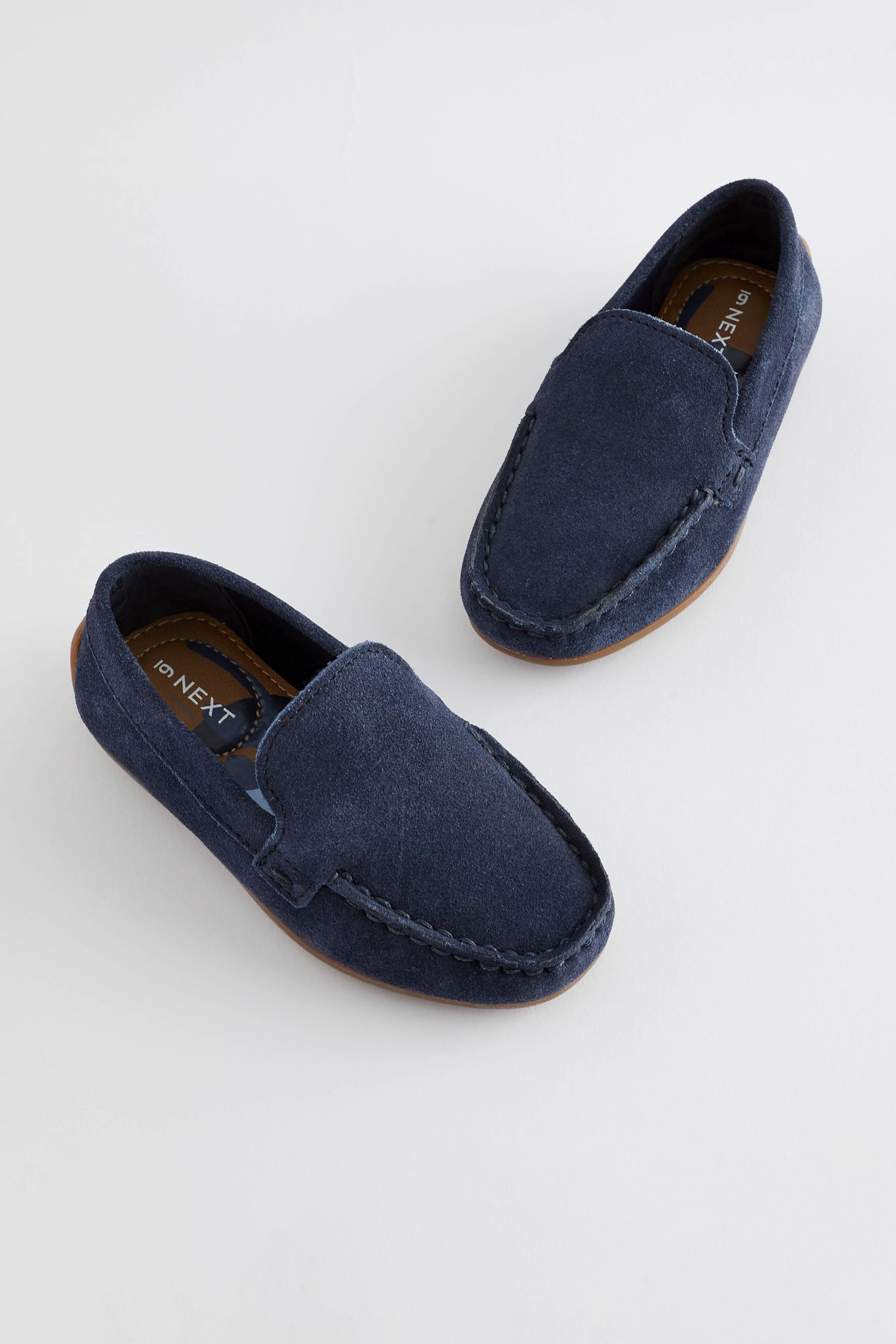 Navy Blue Standard Fit F Suede Slip On Loafer Shoes