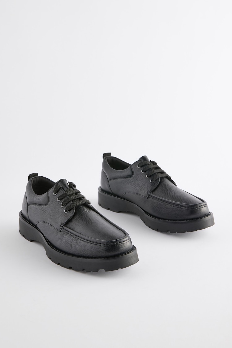 Black Leather Chunky Apron Shoes - Image 2 of 6