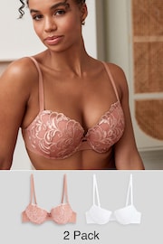 Rose Pink/White Pad Balcony Embroidered Bras 2 Pack - Image 1 of 13