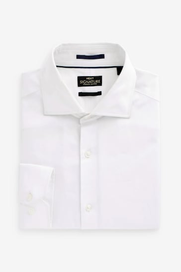 White Sateen Slim Fit Single Cuff Signature Shirt