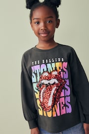 Charcoal Grey Sequin Rainbow Rolling Stones 100% Cotton Long Sleeve T-Shirt (3-16yrs) - Image 1 of 6