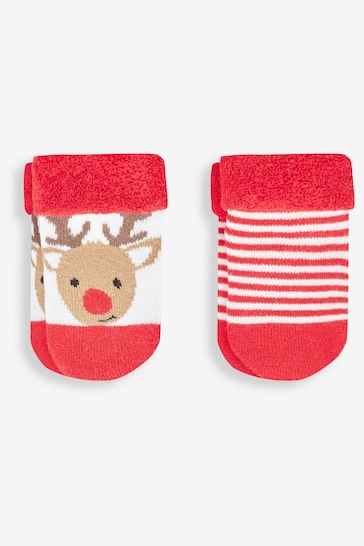JoJo Maman Bébé Red 2-Pack Reindeer Baby Socks