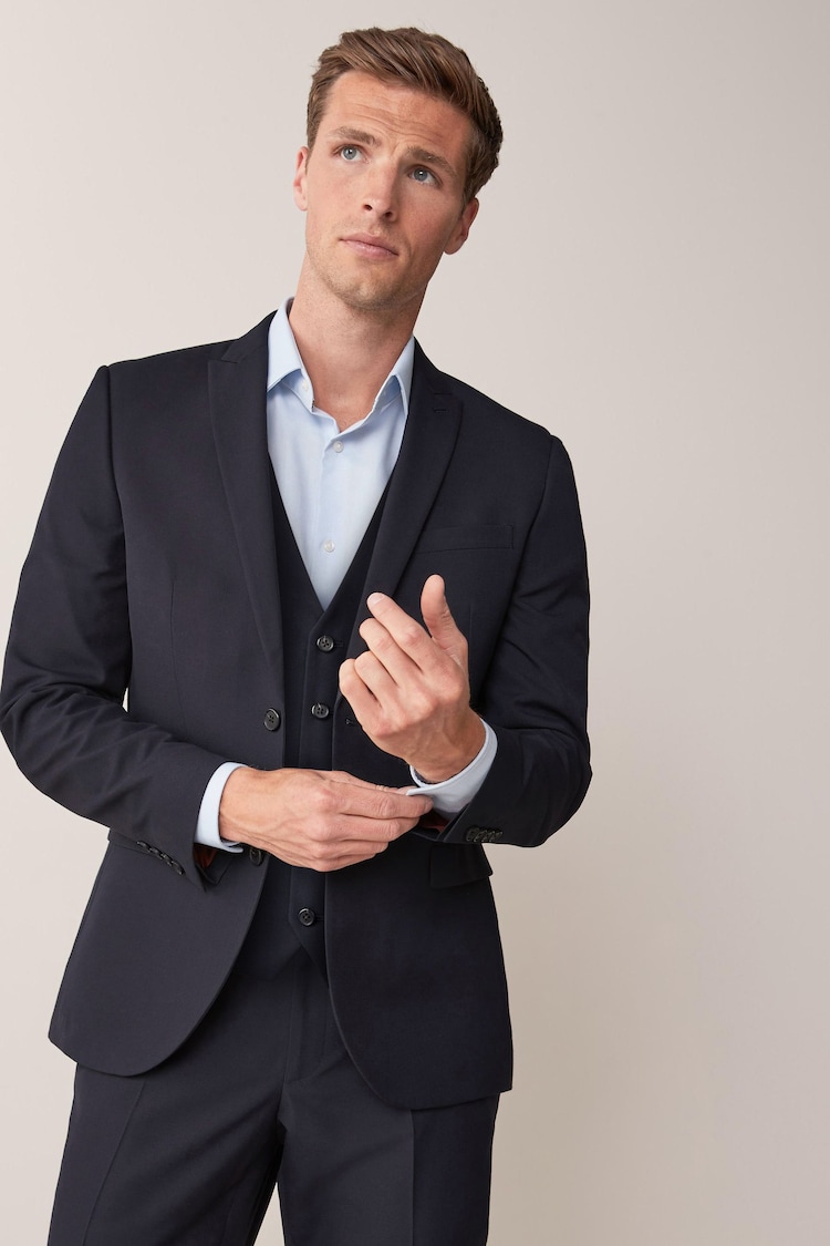 Navy Blue Regular Fit Two Button Suit Jacket - Image 1 of 9