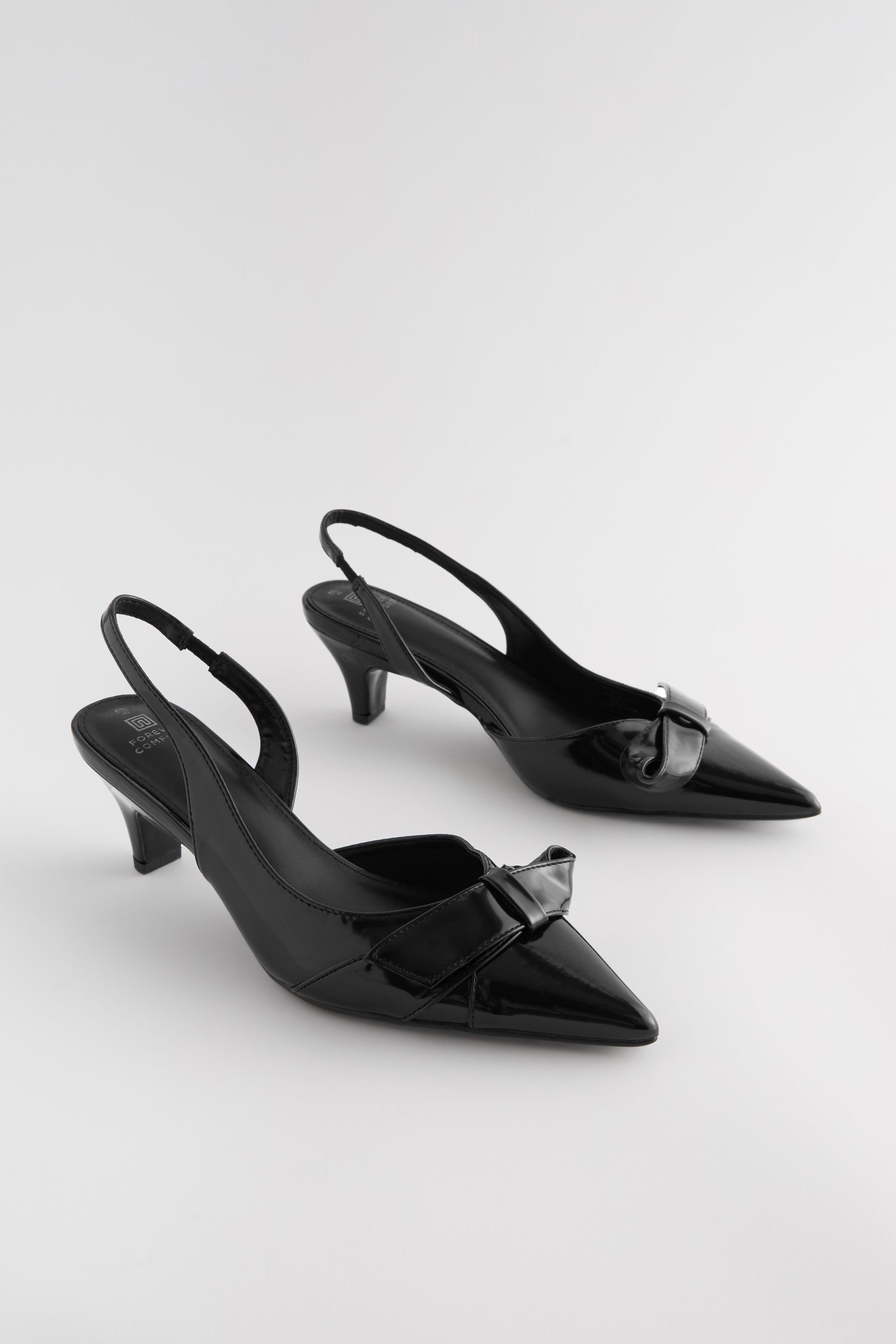 Black Forever Comfort Peg Kitten Slingback Heel Shoes