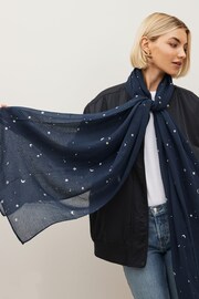 Navy Foil Moon and Star Plisse Midweight Scarf - Image 2 of 6