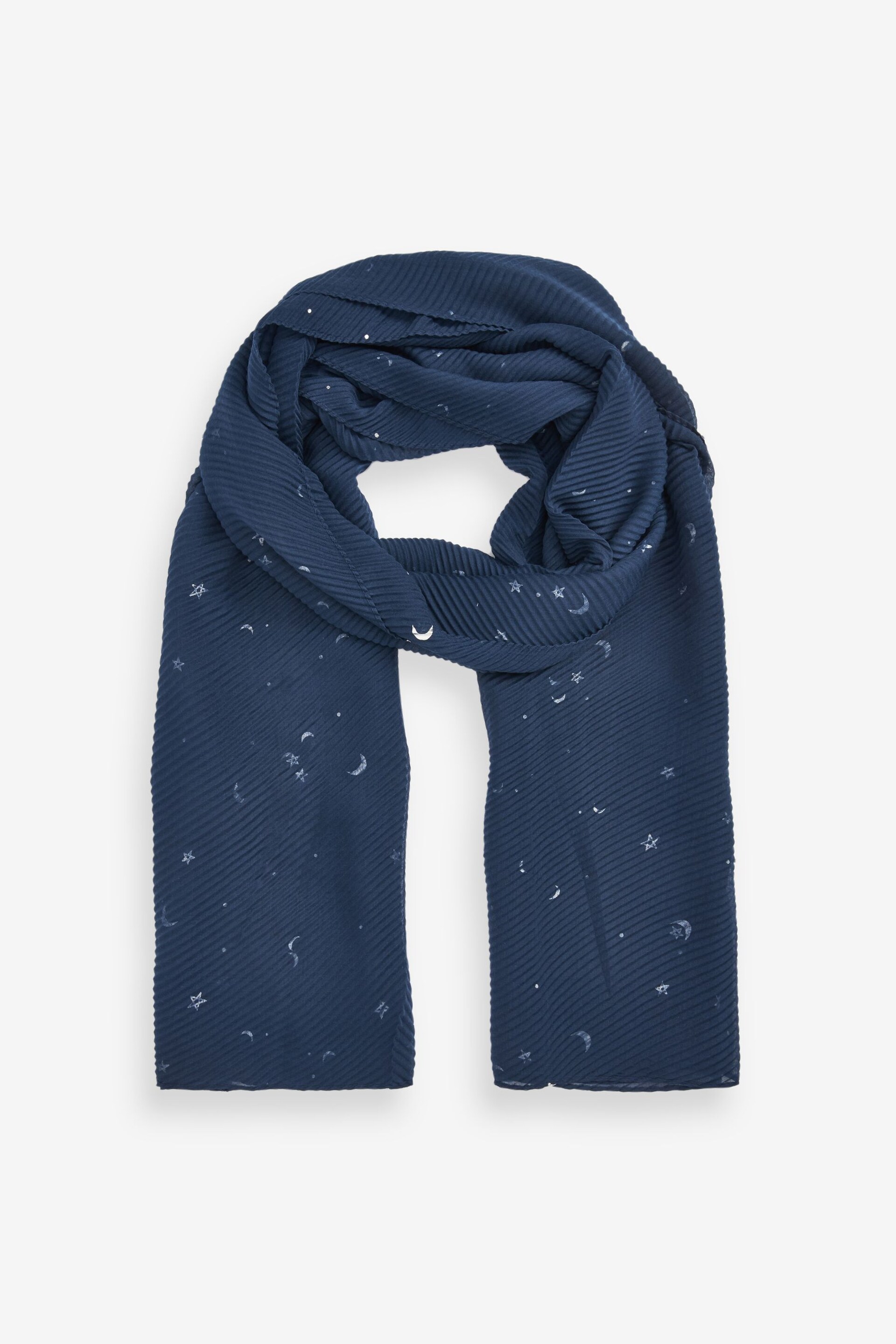 Navy Foil Moon and Star Plisse Midweight Scarf - Image 4 of 6