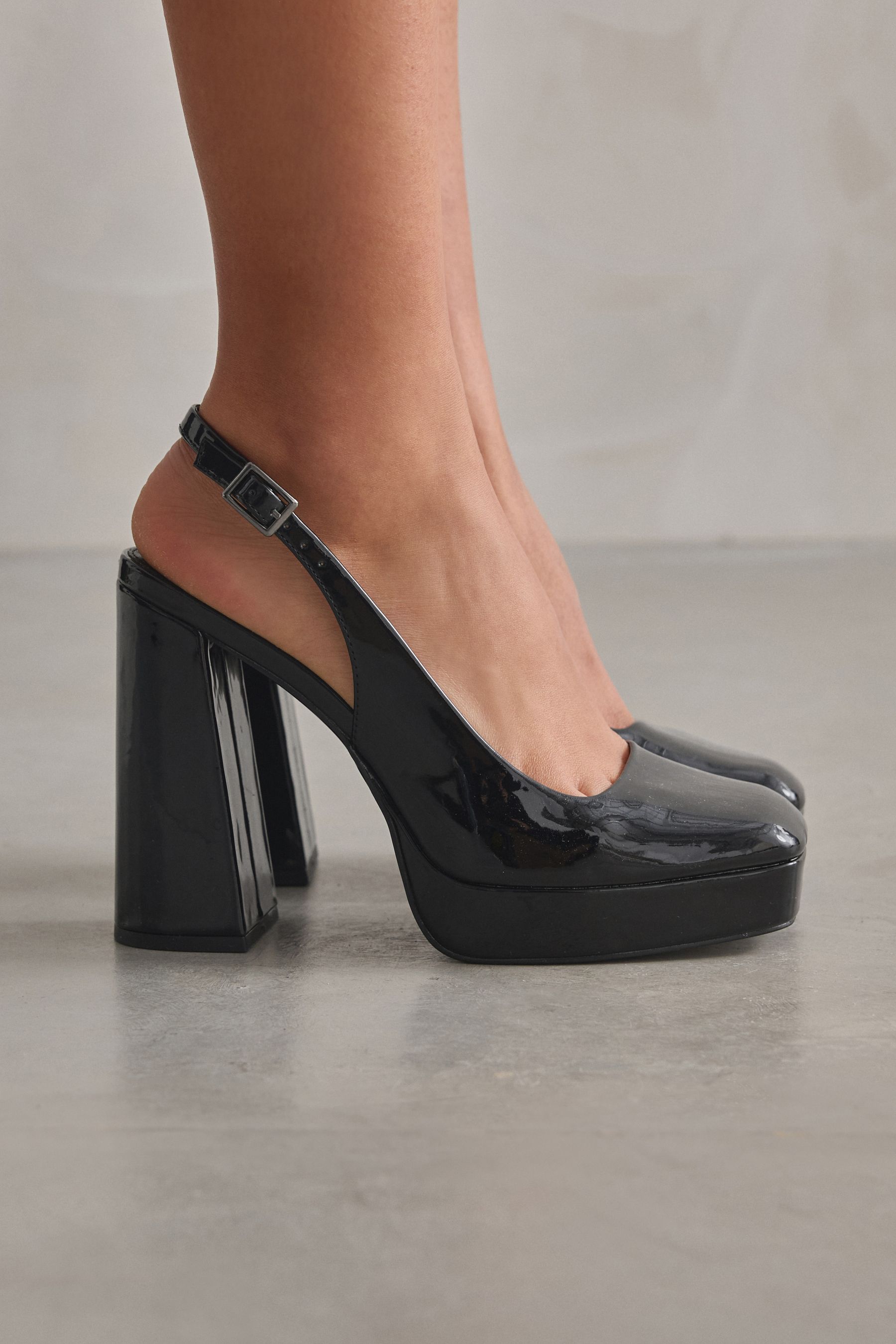Buy Black Patent Forever Comfort Square Toe Platform Slingback Heel Shoes from the Next UK online shop